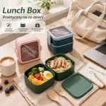 Lunchbox 2 piętra zielony i różowy kompaktowy pojemnik na jedzenie