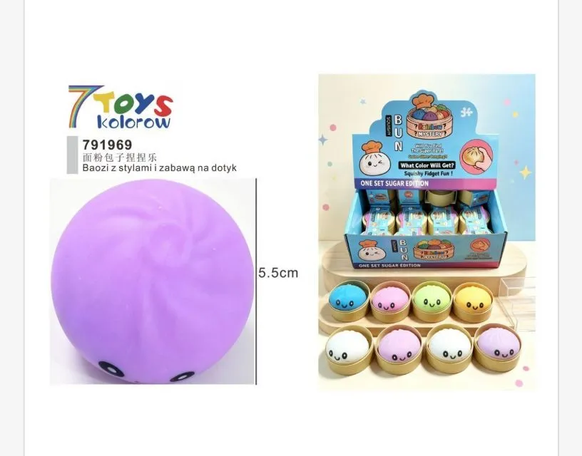 Kolorowe miękkie zabawki squishy w kształcie baozi o średnicy 5,5 cm z uśmiechniętymi buźkami
