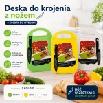 Deska do krojenia z nożem 3 kolory zielony, żółty, biały