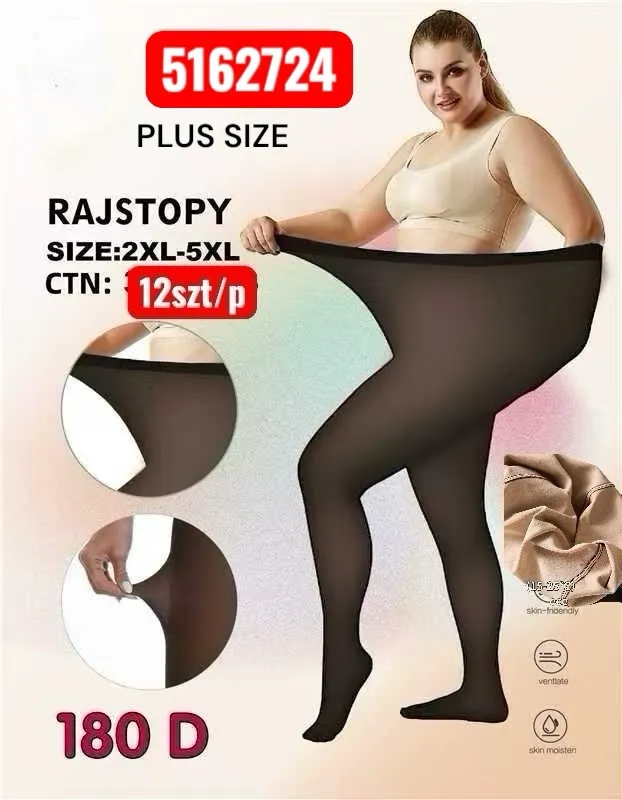 Czarne rajstopy plus size 2XL-5XL o gęstości 180 den na modelce, zbliżenia materiału