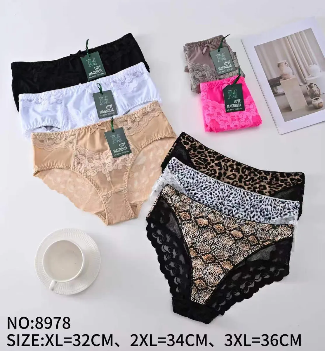 Zestaw damskiej bielizny Love Magnolia w różnych kolorach i wzorach z koronką, rozmiary XL-3XL