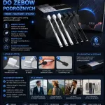 Zestaw 6 szczoteczek do zębów podróżnych czarno-białych z etui