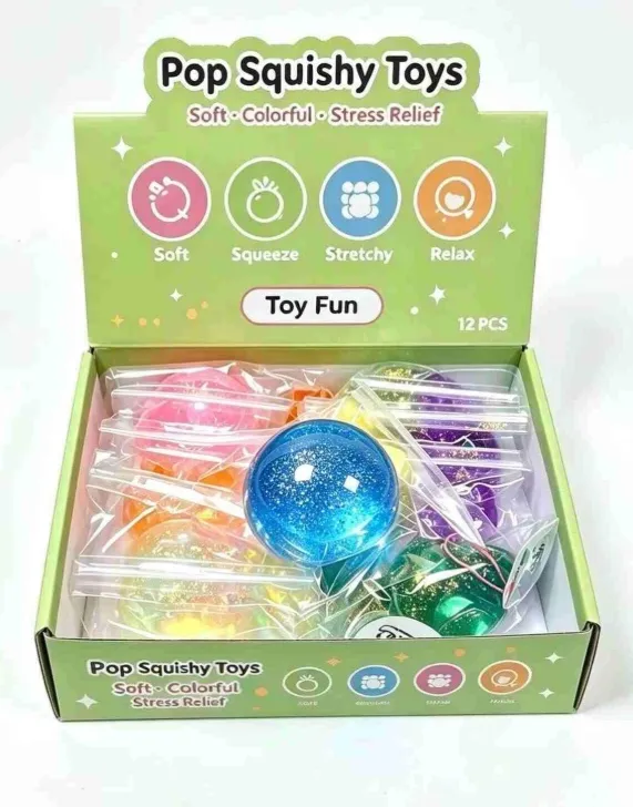 Zestaw 12 kolorowych miękkich kulek antystresowych Pop Squishy Toys w opakowaniu