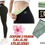 Legginsy damskie ocieplane czarne z zielonym polarem S-2XL