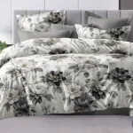Komplet pościeli 5D MILANO 100% satyna bawełniana 200x220 cm kwiaty szaro-beżowe