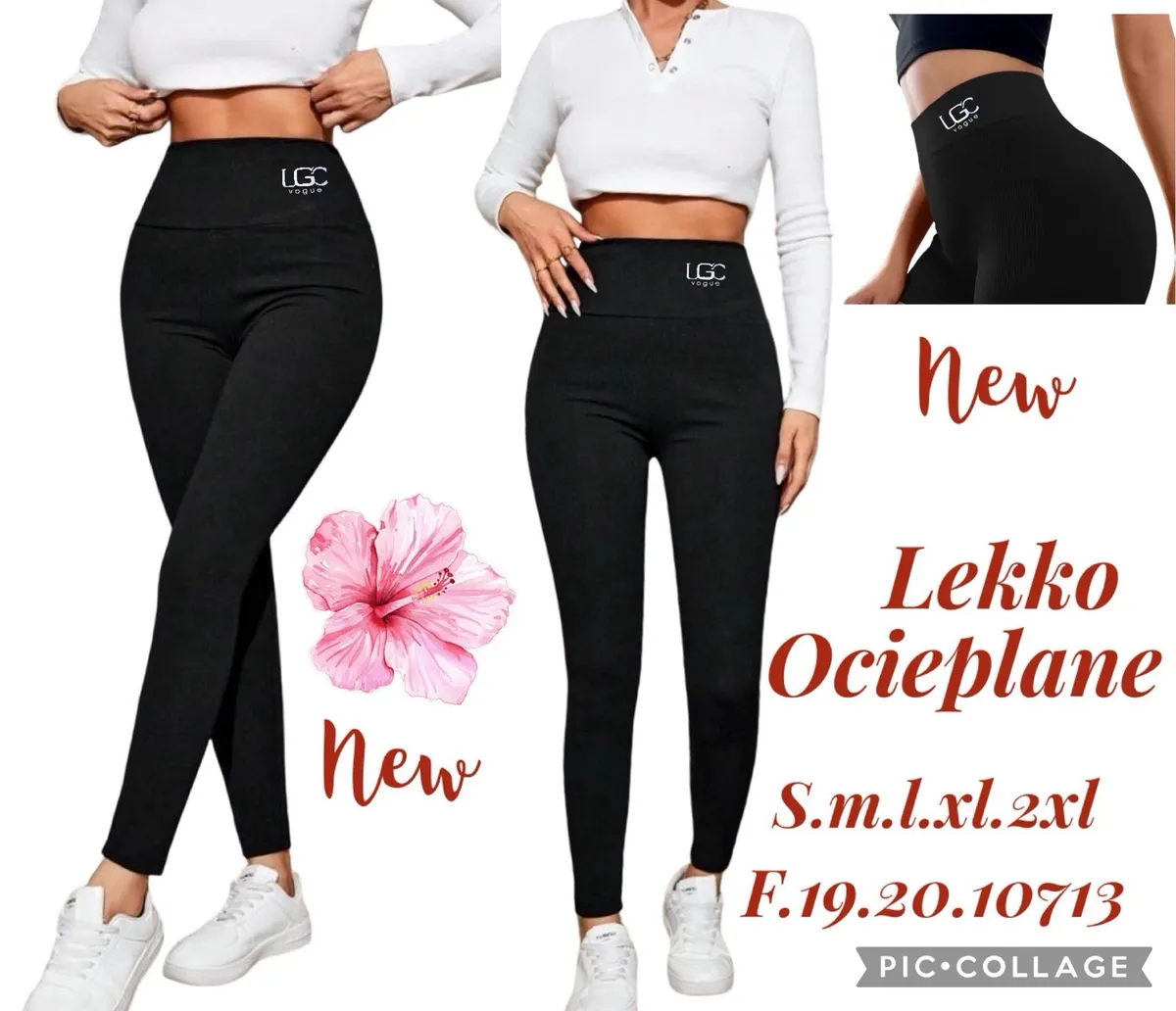 Czarne legginsy damskie z wysokim stanem i logo LGC vogue, lekko ocieplane