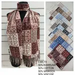 Szalik damski w kratę z frędzlami mix kolorów 50% bawełna 50% wiskoza