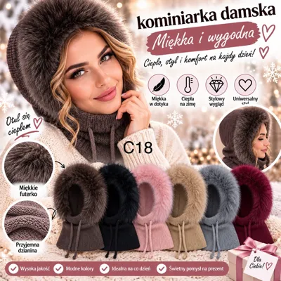 damska kominarka z miękkim futerkiem i dzianiną w różnych kolorach, modelka w bordowej wersji