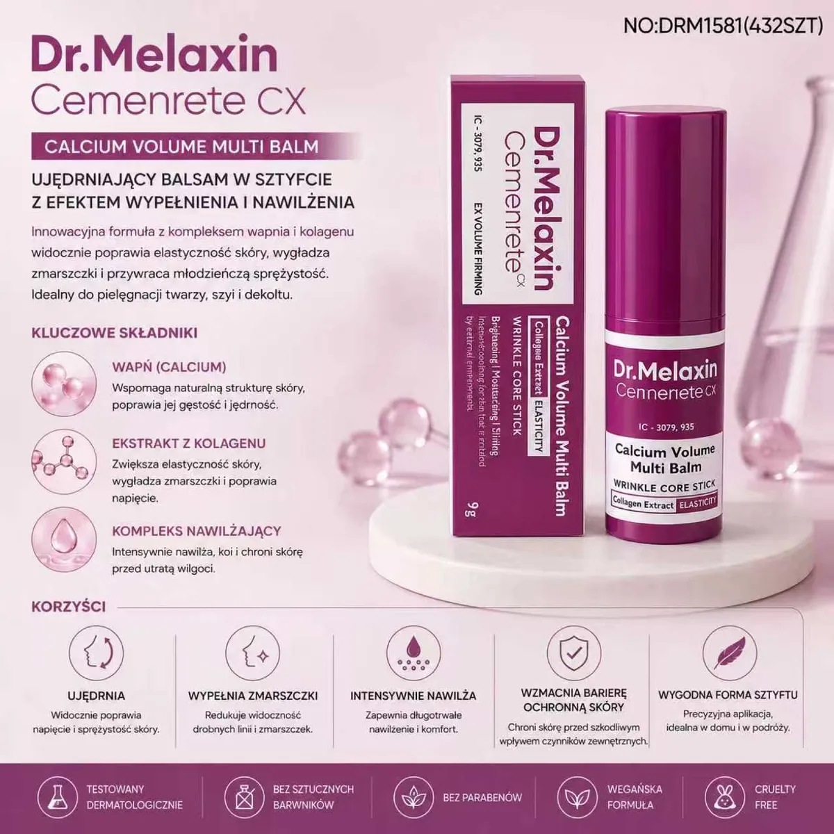 Balsam Dr.Melaxin Cemenrete CX w fioletowym opakowaniu sztyft 9g z pudełkiem