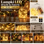 Lampki LED drucik 2 m 20 LED ciepły biały na baterie AA