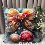 Poszewka na poduszkę świąteczna 40x40 cm z kokardą i bombkami