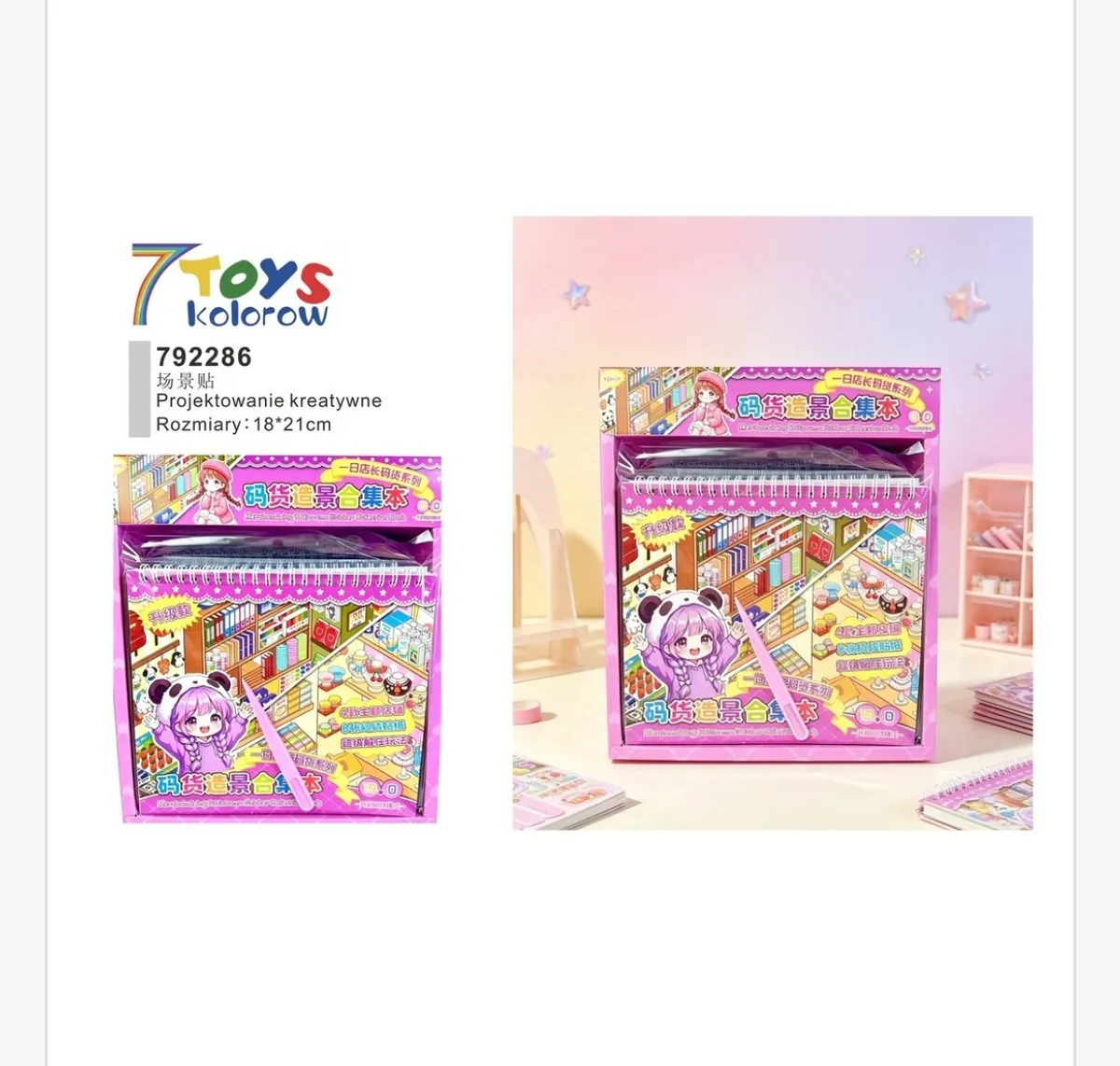 Zestaw kreatywny 7 Toys kolorów z różowym opakowaniem i notesem spiralnym 18x21 cm