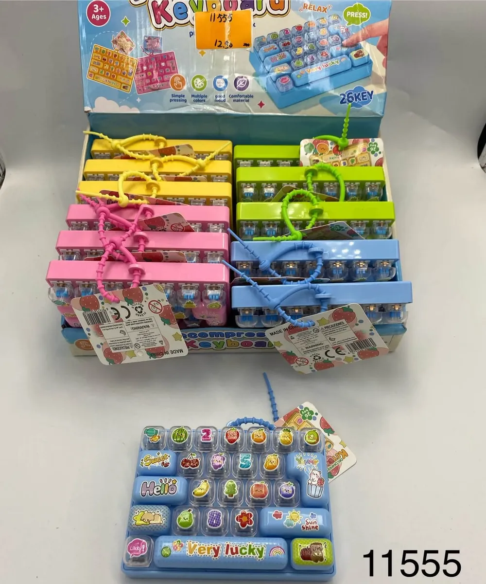 Kolorowe plastikowe klawiatury edukacyjne dla dzieci w opakowaniu zbiorczym, 26 klawiszy z nadrukami owoców i cyfr