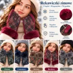 Rękawiczki zimowe damskie z futrzanym wykończeniem bordowe