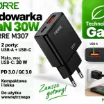 Ładowarka sieciowa GaN MORRE M307 30W USB-A + USB-C czarna