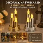 Dekoracyjna świeca LED z trzema płomieniami złota i srebrna 13,7x6,2 cm