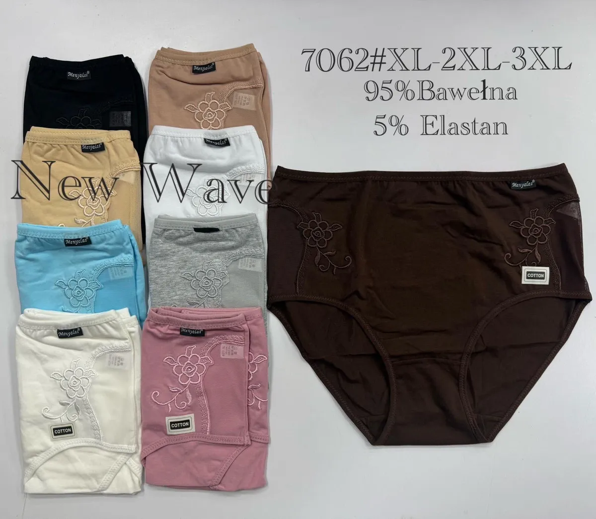Majtki damskie bawełniane w różnych kolorach z haftem kwiatowym, rozmiary XL-3XL