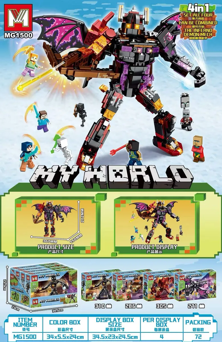 Zestaw klocków my world 4w1 mech demon czarno-czerwony z mini figurkami