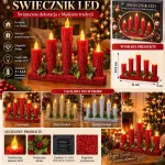 Świecznik LED świąteczny 5 świec 31x24,5x5 cm mix kolorów brokat