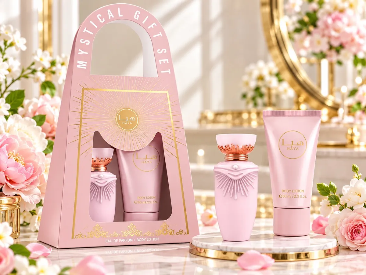 Zestaw prezentowy HAYA w różowym opakowaniu z perfumami 30ml i balsamem do ciała 60ml