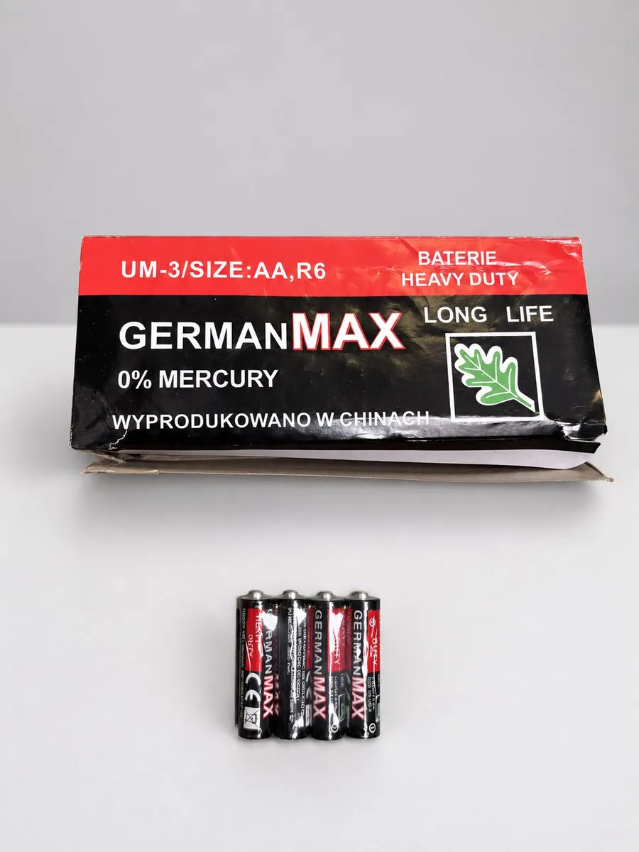 Opakowanie baterii GermanMax Heavy Duty AA R6 czarno-czerwone z pojedynczą baterią