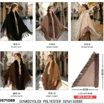 Ponczo damskie z frędzlami 80x180 cm beżowe, czarne, taupe