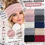 Opaska damska ocieplana z modnym splotem C18, wielokolorowa