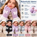 Rękawiczki zimowe damskie miękkie z kokardką różne kolory