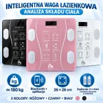 Inteligentna waga łazienkowa Bluetooth 26x26 cm do 180 kg różowa/czarna/biała