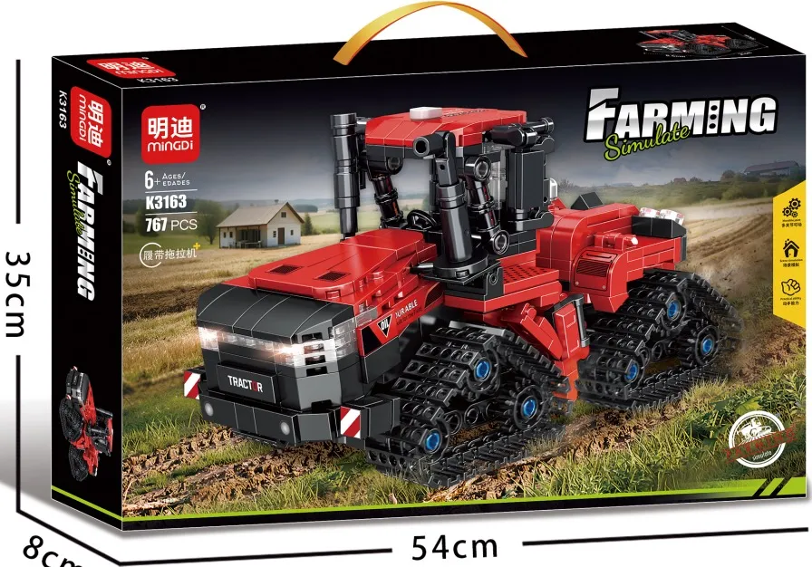 Opakowanie klocków konstrukcyjnych Farming Simulate z modelem czerwonego traktora na polu