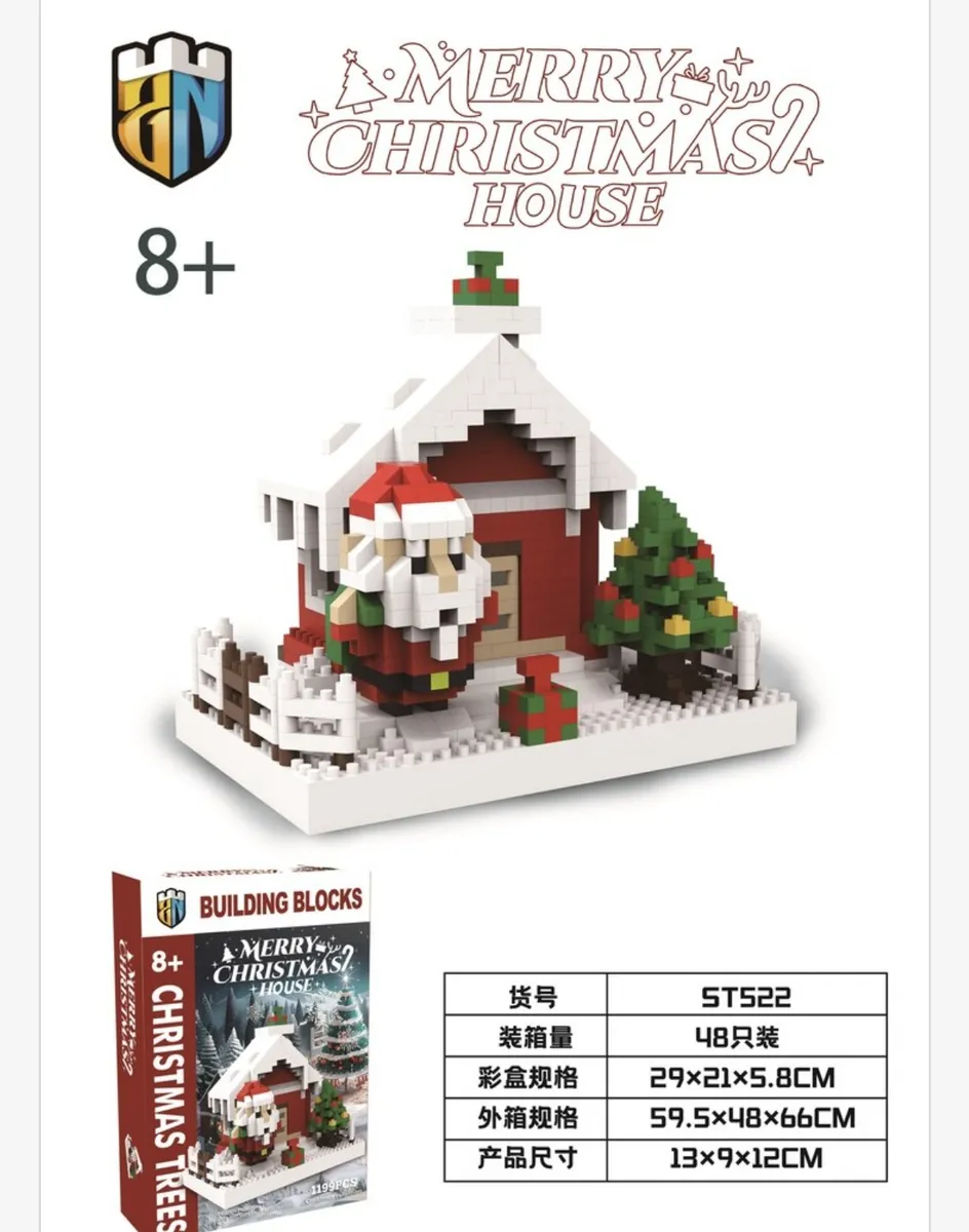Zestaw klocków Merry Christmas House z Mikołajem, choinką i domkiem pokrytym śniegiem