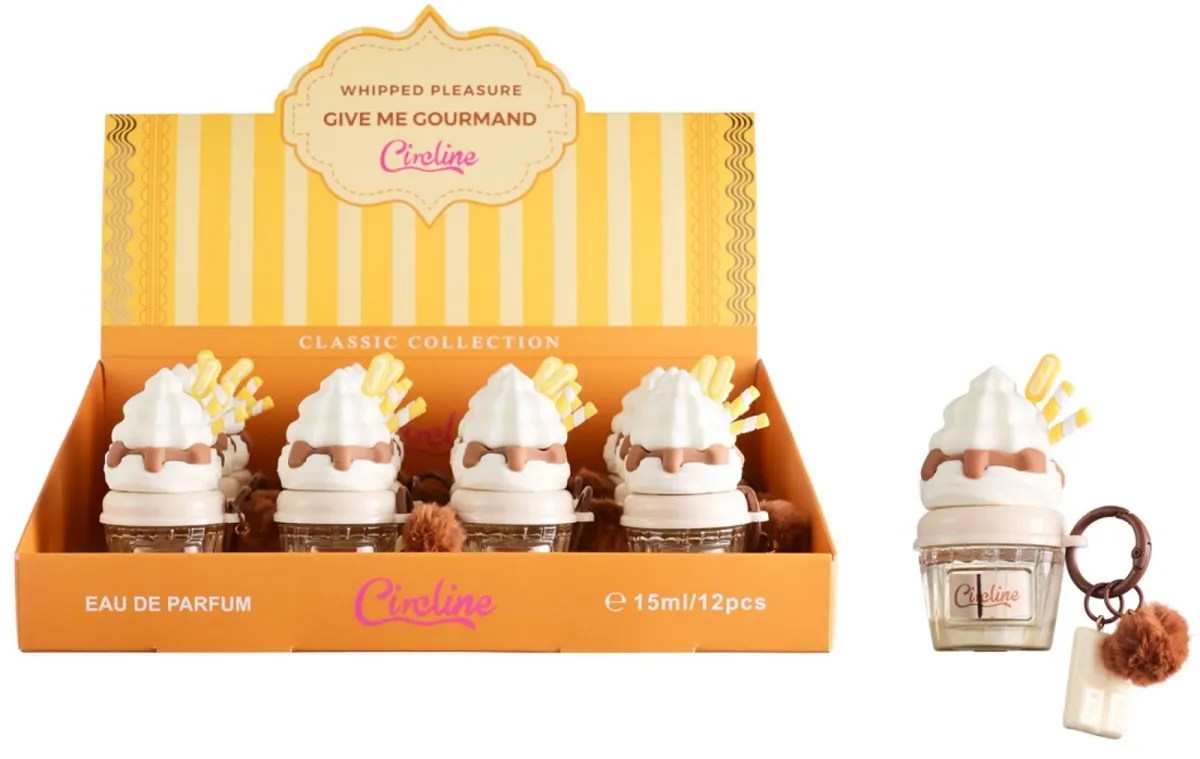 Perfumy Cineline Whipped Pleasure 15 ml w kształcie bitej śmietany z brelokiem i opakowaniem zbiorczym 12 sztuk