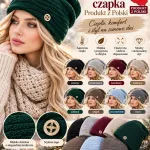 Zimowa czapka damska zielona miękka dzianina z logo
