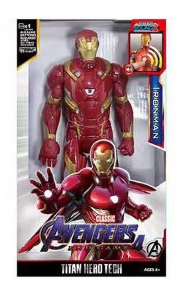 Figurka Iron Man w czerwono-złotej zbroi w opakowaniu z logo Avengers