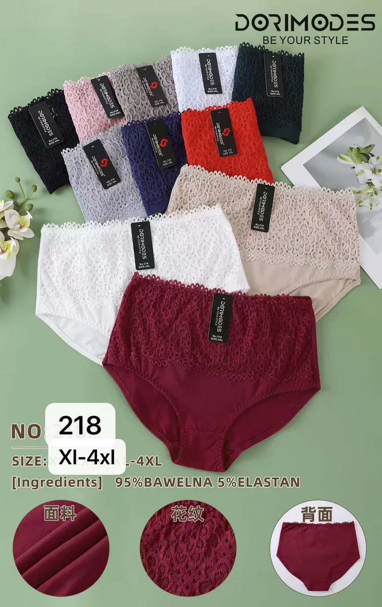 Majtki damskie koronkowe w różnych kolorach, rozmiary XL-4XL, materiał bawełna z elastanem