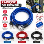 Zapięcie rowerowe stalowa linka 10x1200 mm z kluczykiem, 3 kolory