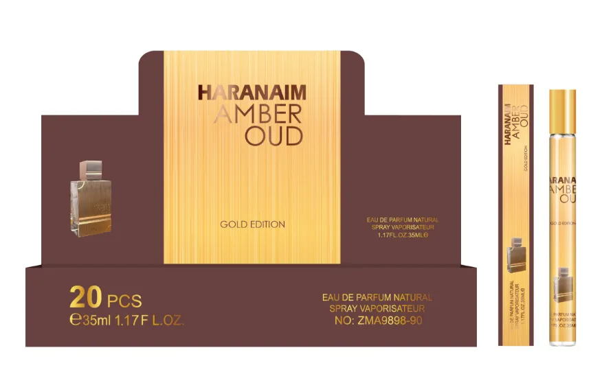Perfumy Haranaim Amber Oud 35ml w złoto-brązowym opakowaniu Gold Edition z 20 sztuk w kartonie