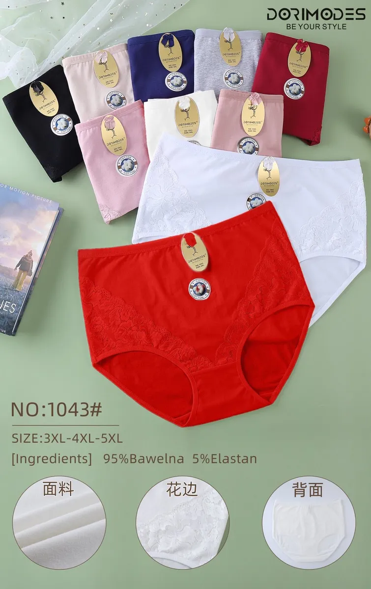 Majtki damskie bawełniane z koronką w różnych kolorach i rozmiarach 3XL-5XL
