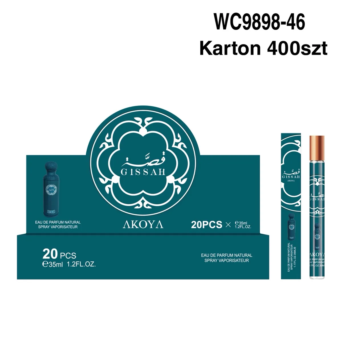 Granatowe opakowanie perfumetek Gissah Akoya 35ml z miedzianą zakrętką, 20 sztuk w kartonie