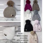 Czapka damska z pomponem angora i wiskoza mix kolorów