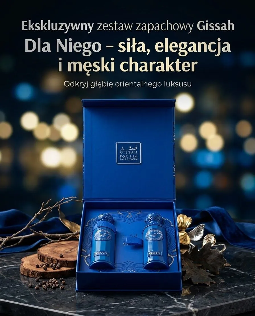 Granatowy zestaw perfum Gissah for Him 2x90ml w eleganckim pudełku prezentowym