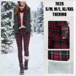 Legginsy damskie termo w kratę czerwono-zieloną 7028