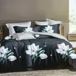 Komplet pościeli 3D 100% satyna bawełniana 200x220 cm czarny z kwiatami