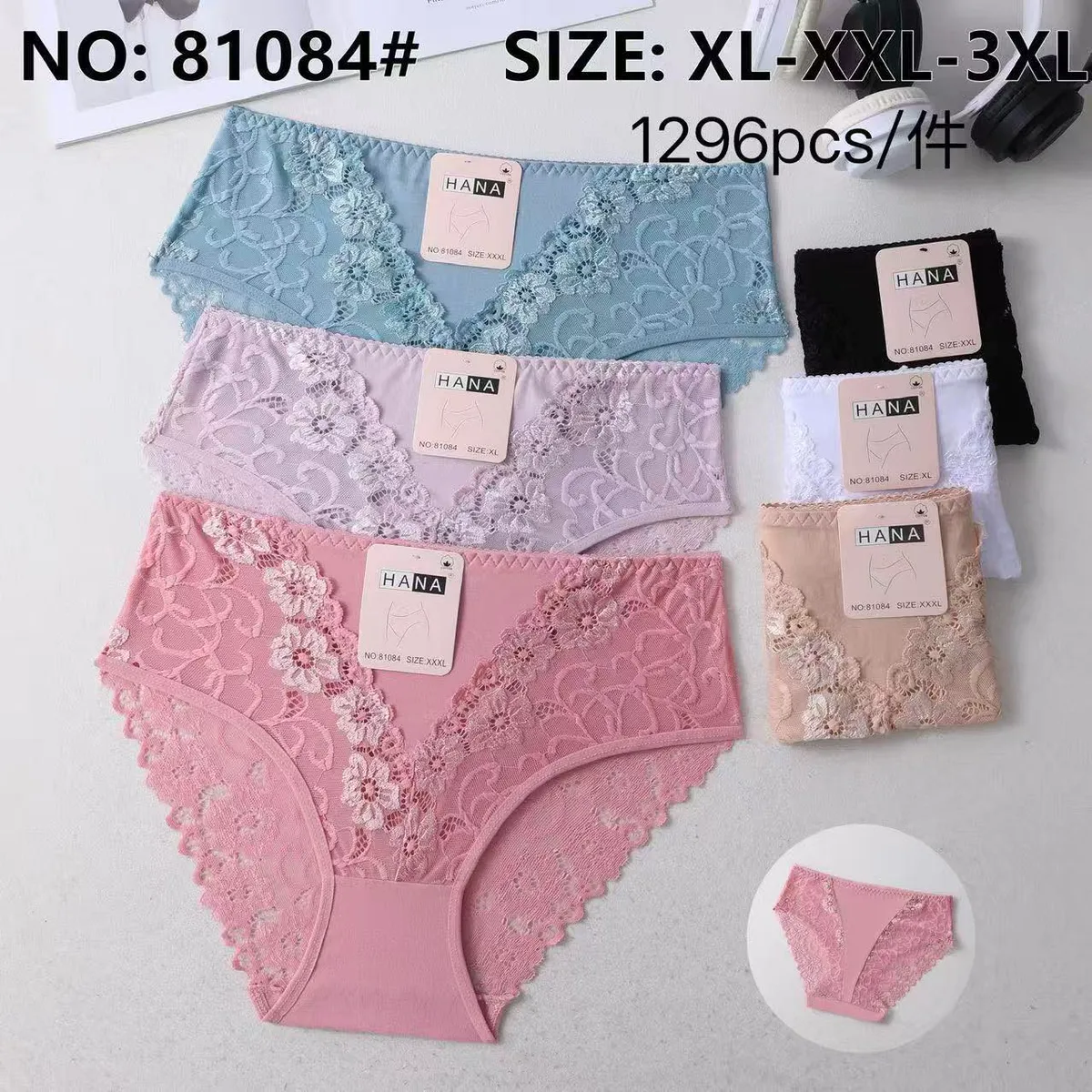 Majtki damskie koronkowe HANA w kolorach różowym, błękitnym, beżowym, białym i czarnym, rozmiary XL-3XL