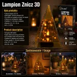 Lampion znicz 3D LED szklany z ruchomym płomieniem 20x12x12 cm