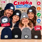Czapka z lampką LED uniwersalna miękka na zimę czarna szara granatowa