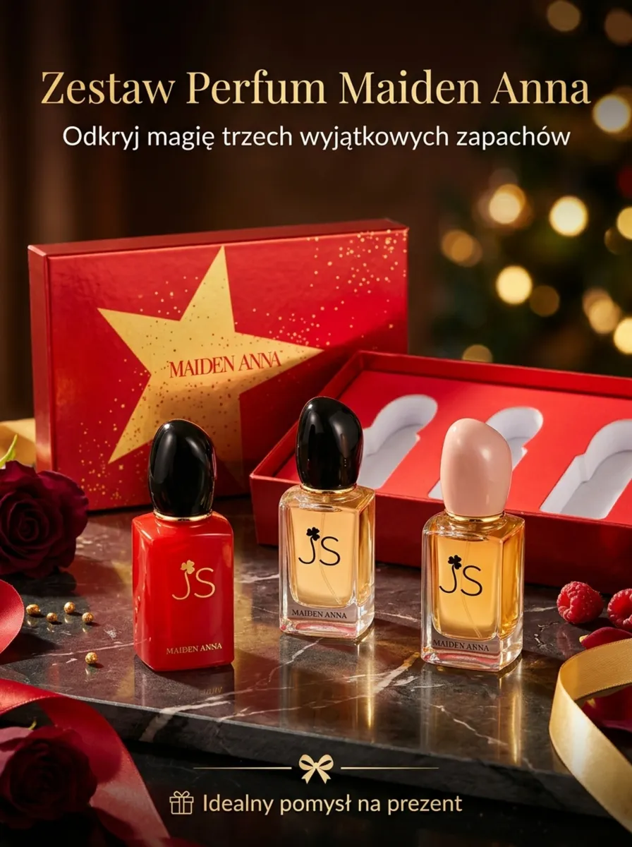 Zestaw trzech perfum Maiden Anna 3x30ml w czerwonym pudełku z dużą złotą gwiazdą