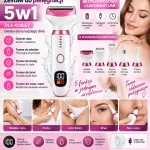 Golarka damska 5w1 akumulatorowa USB z wymiennymi końcówkami różowo-biała