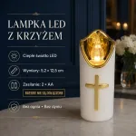 Znicz elektroniczny LED z krzyżem 12,5 cm ciepłe światło