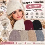 Czapka damska Angora miękka beżowa z ozdobnym detalem